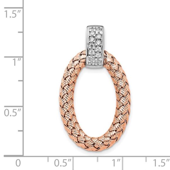 Rose Gold Tone Plated Silver & CZ Braided Oval Pendant, 17 x 30mm - Picture 5 of 6